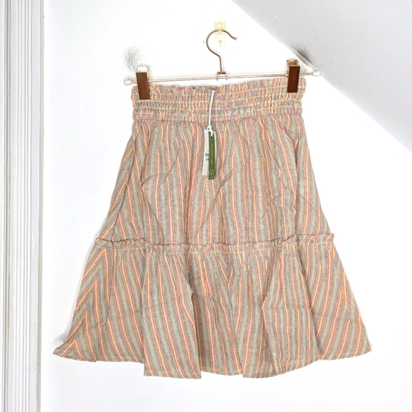 MARINE LAYER Multi Stripe Sofie Smocked Linen Blend Mini Skirt NEW Size M - Picture 1 of 8